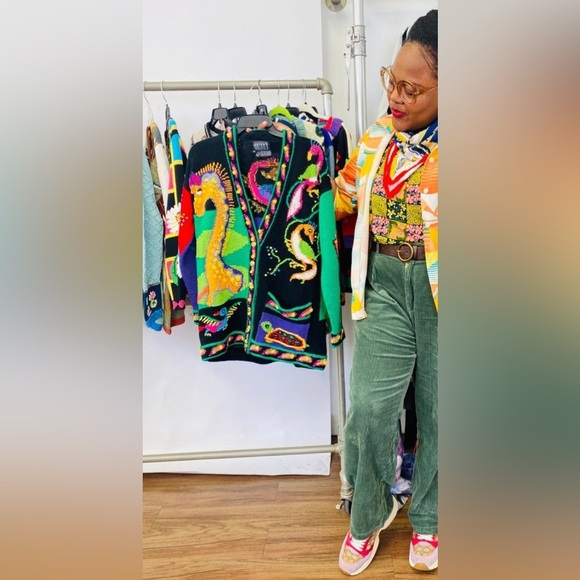 Berek Martha D Vintage 1992 Animal Safari Pima Cotton HandKnit Button Cardigan - Picture 10 of 10